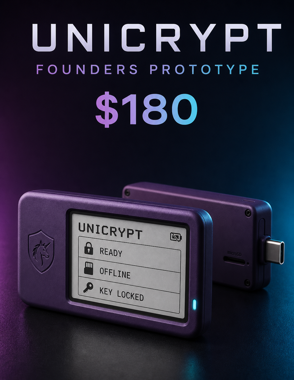 UniCrypt founders prototype concept showing the offline encryption appliance and removable hardware key